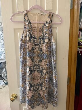 Lavender Brown Pink, Blue & Gold Paisley Mini Dress 100% Silk Beautiful shift
